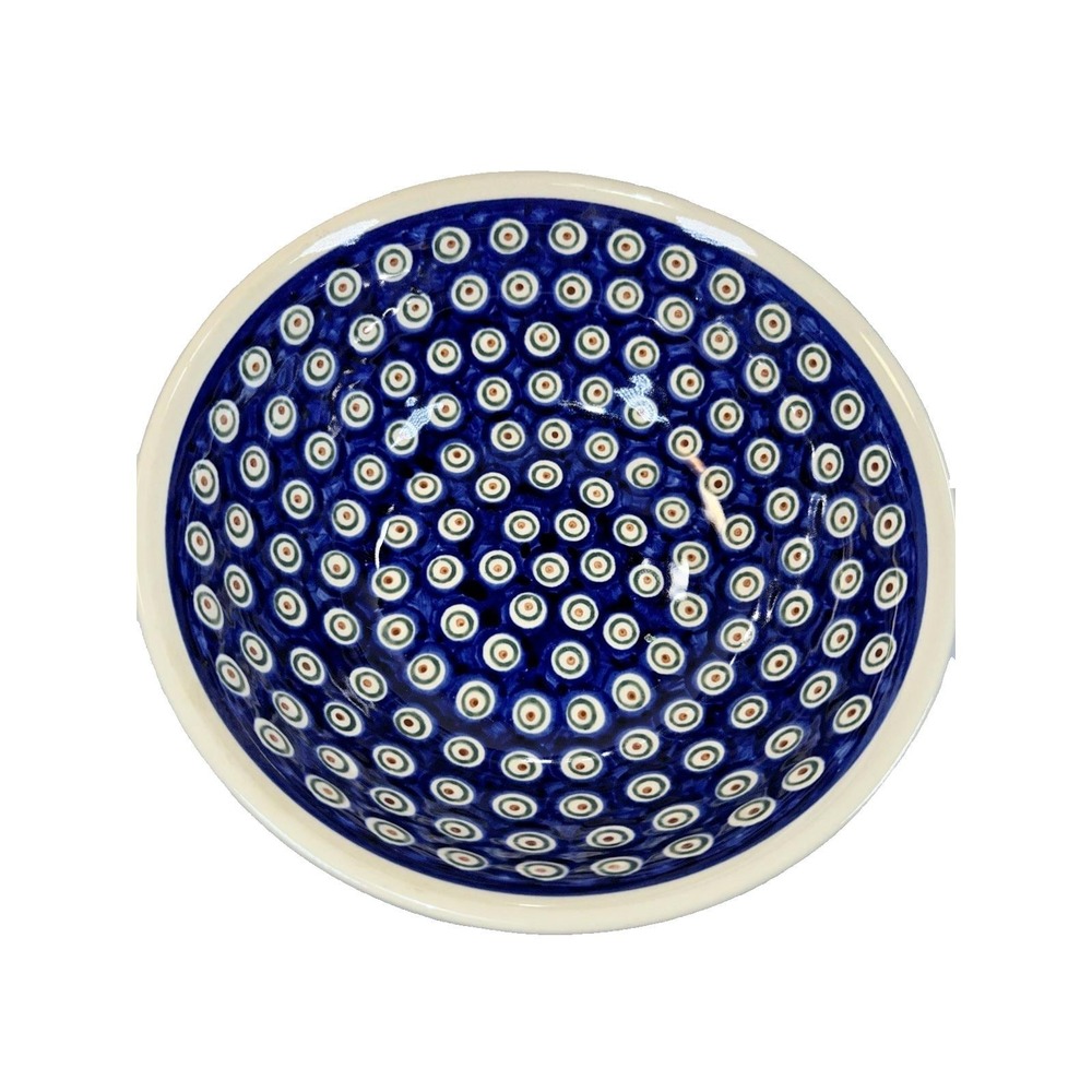 Polish Pottery 9" Serving Bowl Boleslawiec Poland Peacock Pattern Hand Made